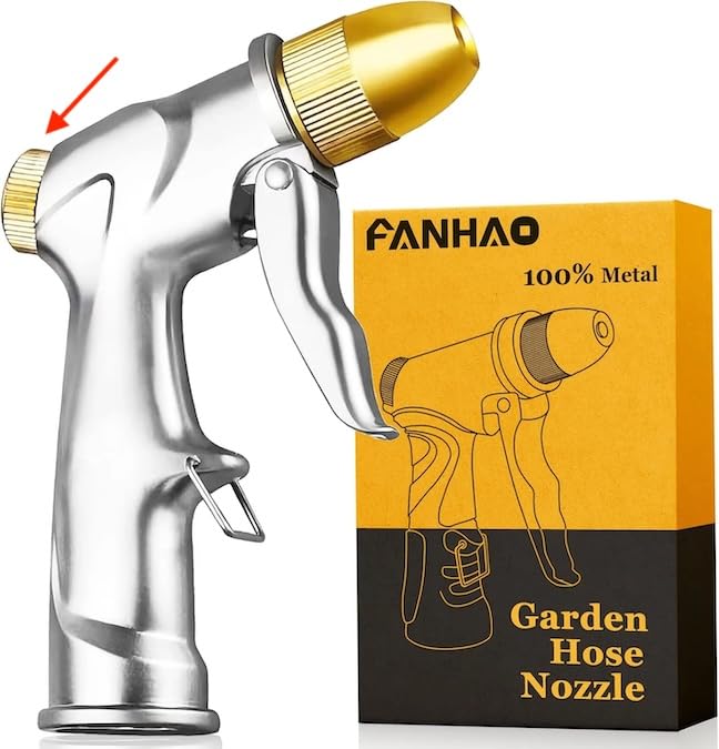 FANHAO Upgraded 100% Metal Garden Hose Nozzle Heavy Duty, High Pressure | Rustproof Water Nozzle Leak Proof, Hands-Free Lock, 4 Adjustable Patterns Sprayer for Watering Plant, Washing Car, Patio, Pet customer photo 1