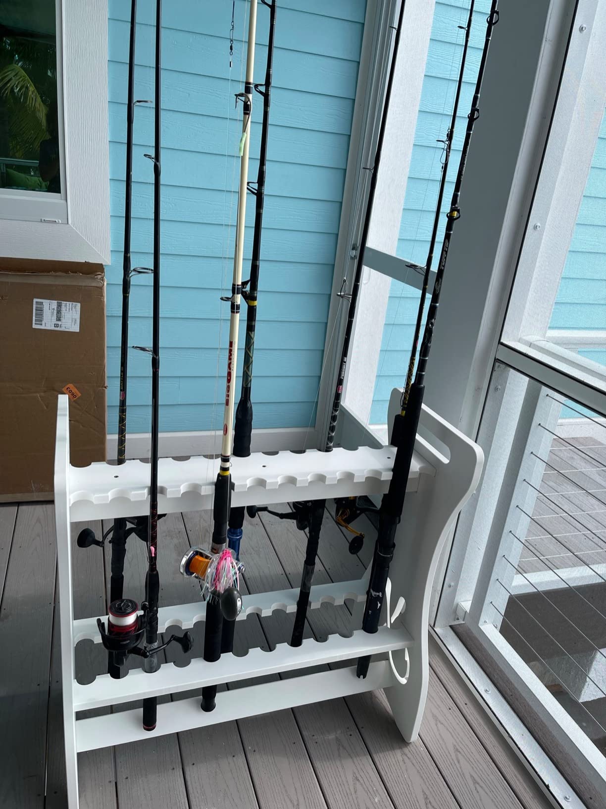 StoreYourBoard Marlin Fishing Rod Rack for Garage & Dock | Freestanding Fishing Pole Holders for Garage Holds Up to 24 Rods & Reels | Washable Weather-Resistant PVC Fishing Rod Storage Organizer customer photo 1