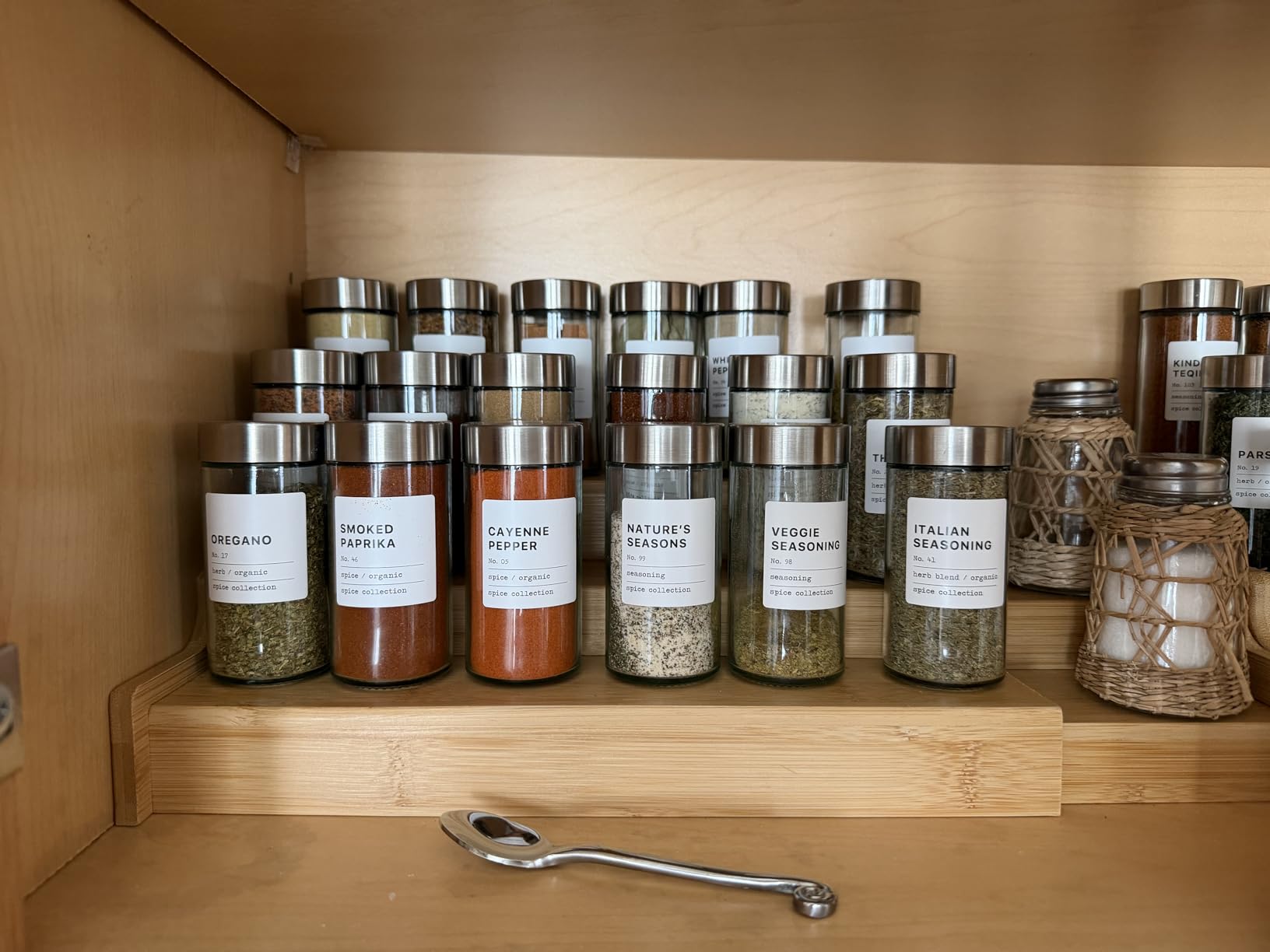 Spice Rack Kitchen Cabinet Organizer- 3 Tier Bamboo Expandable Display Shelf Yellow customer photo 2