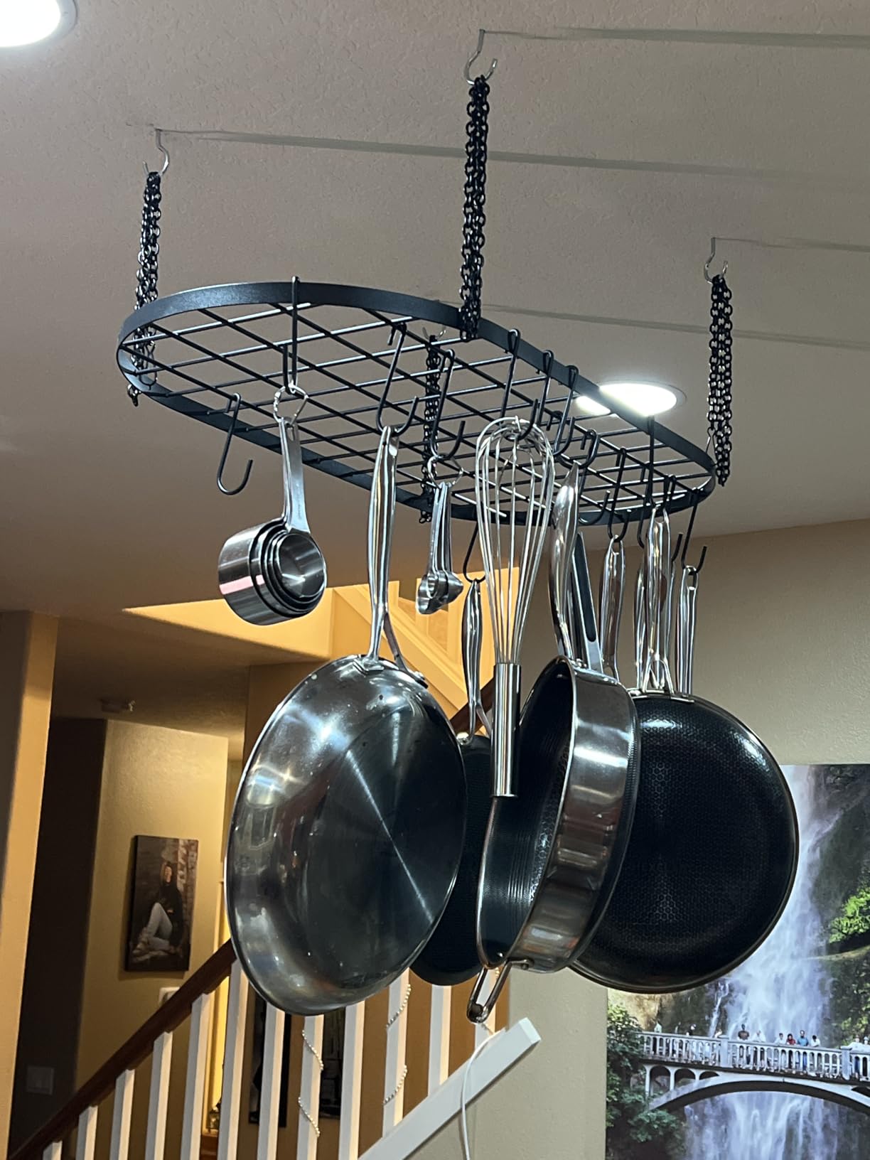 Vdomus Hanging Pot Rack - Ceiling Mount Kitchen Organizer for Pots and Pans with 15 Hooks - 33 x 17 Inches Heavy-Duty, Silver customer photo 1