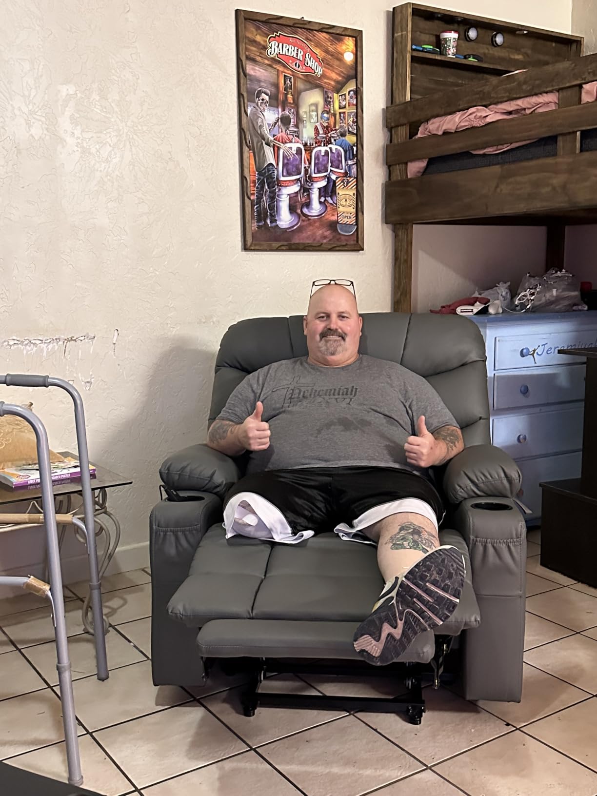 MCombo Power Lift Recliner Chair with Extended Footrest for Elderly People, for Mom, Faux Leather 7287 (Dark Brown, Medium) customer photo 2