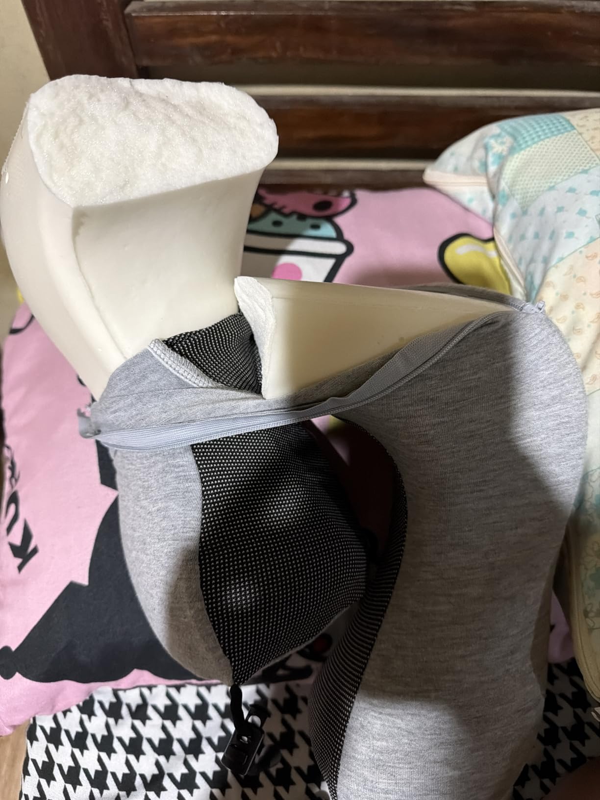 napfun Neck Pillow for Traveling, Upgraded Travel Neck Pillow for Airplane 100% Pure Memory Foam Travel Pillow for Flight Headrest Sleep, Portable Plane Accessories, Light Grey customer photo 2