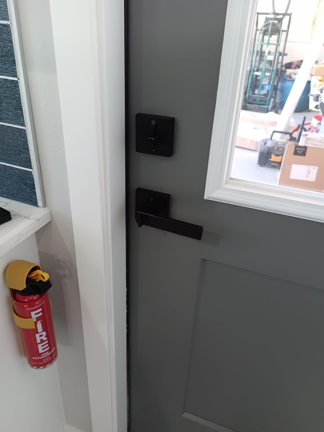 Probrico Square Entry Levers and Single Cylinder Deadbolts Combo Pack, Flat Black Keyed Alike Heavy Duty Keyed Entry Handles Locksets Reversible for Right and Left Side, 2 Pack(All Same Keys) customer photo 1