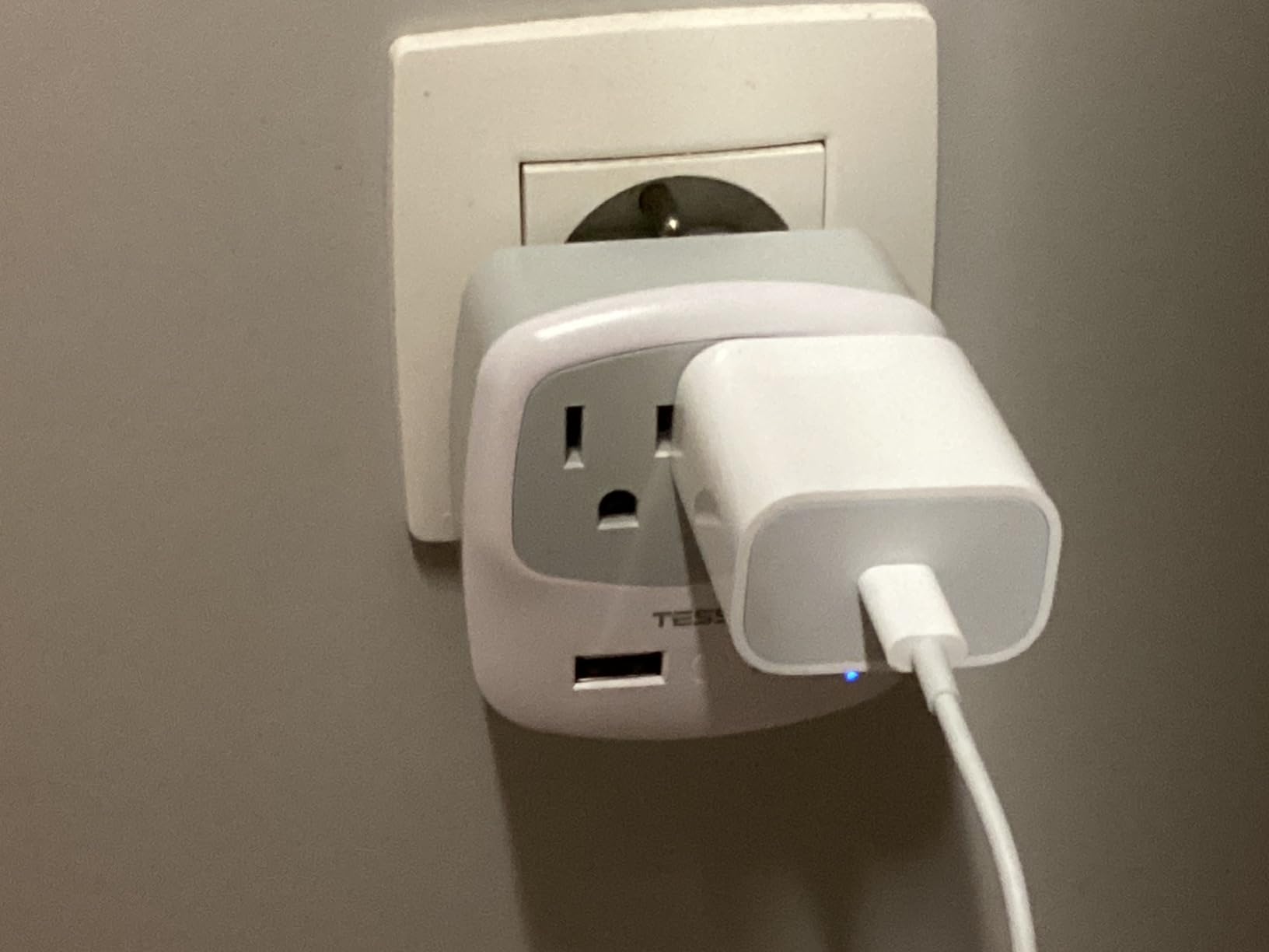 TESSAN European Travel Plug Adapter Converter - International Power Plug Converter, 2 USB Ports, Type C Outlet, US to Most of Europe EU Iceland Spain Italy France Germany customer photo 2