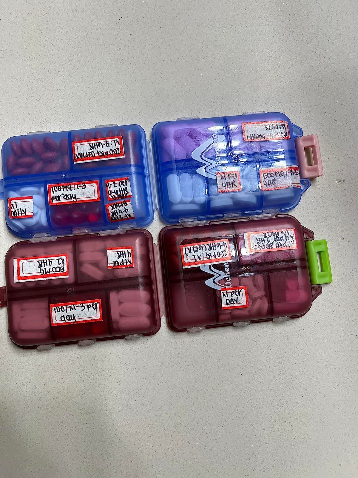 4PS Travel Pill Organizer 10 Compartment Folding Small Pill Case Four Color | With 164 Slice Labels Portable Travel Pill Box Daily Pill Container Used For Carry Storage Medicine Organizer customer photo 2