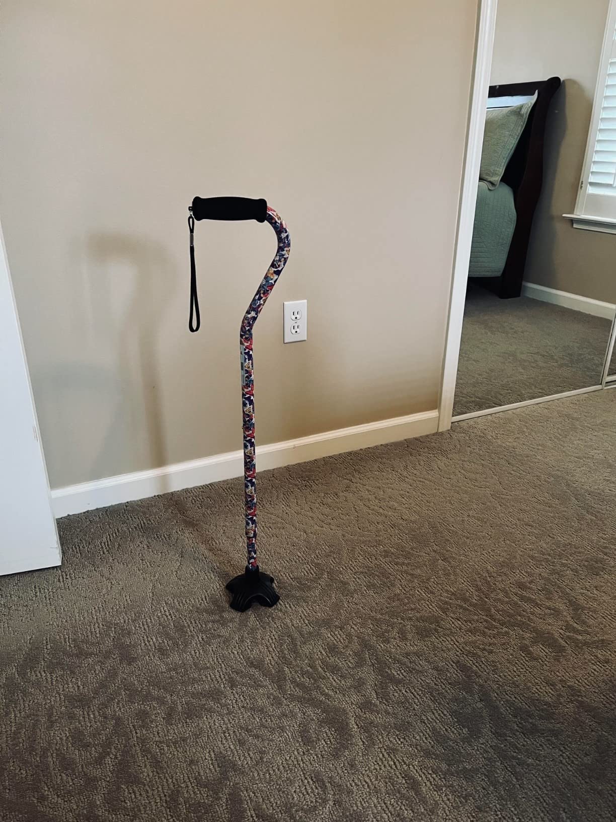 Nova Joy Designer Offset Quad Cane for Seniors - Unisex Adjustable Lightweight Walking Aid with Foam Handle, Wrist Strap and Anti-Rattle Lock - Essential Mobility Support - Proud Peacock customer photo 1
