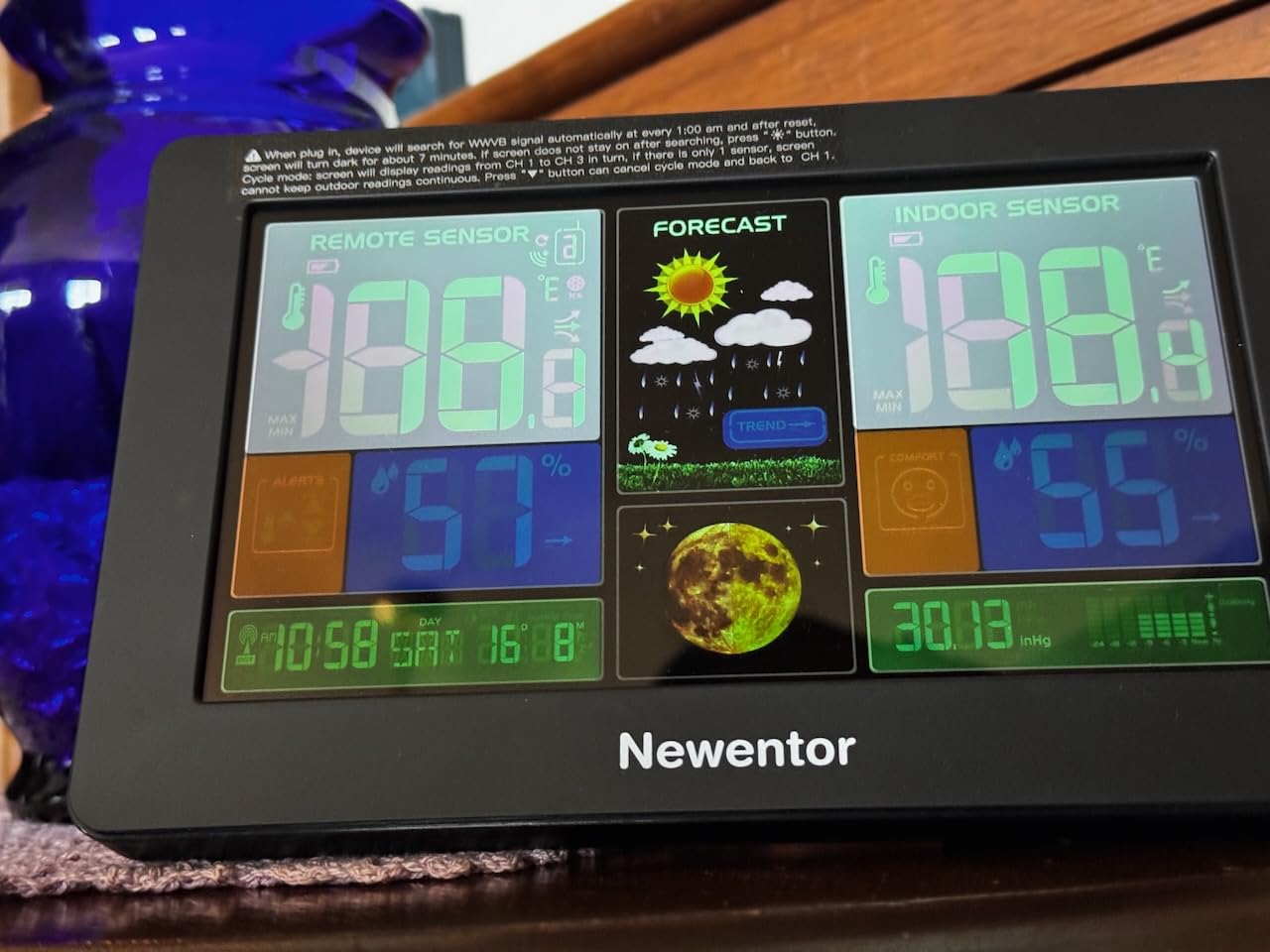 Newentor Weather Station Wireless Indoor Outdoor Thermometer, Color Display Digital Weather Thermometer with Atomic Clock, Barometric Pressure, Forecast Station, Adjustable Backlight customer photo 1