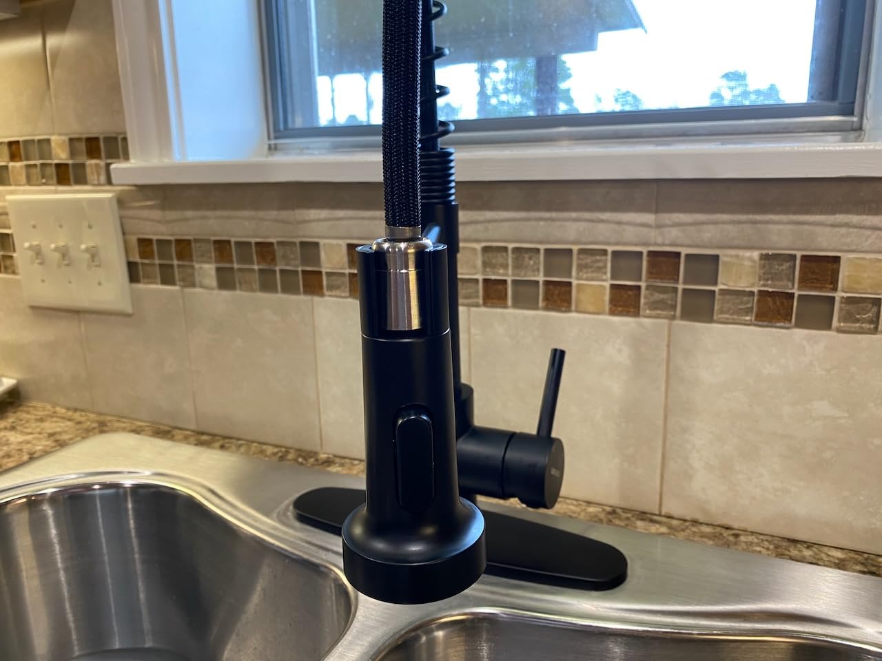 Kitchen Faucets with Pull Down Sprayer Commercial Industrial Stainless Steel Single Handle Single Hole Spring Farmhouse RV Sink Faucet, Matte Black Kitchen Faucet for Laundry Utility Room Sink customer photo 1