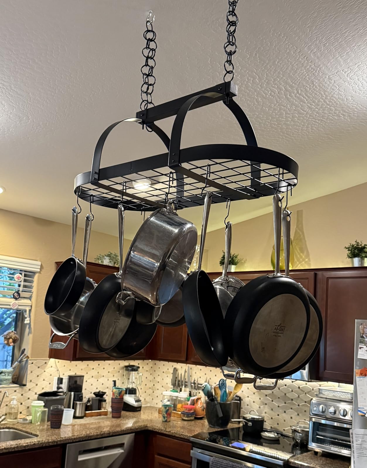 KES Ceiling Pot Rack 34-Inch Hanging Pot Rack for Kitchen Oval Pot and Pan Rack Matte Black Pot Hanger with 20 S Hooks customer photo 2