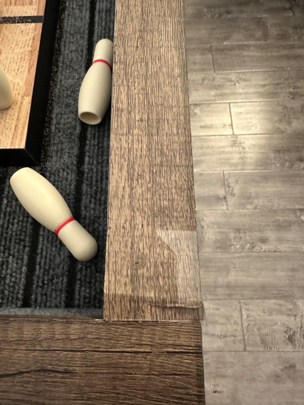 American Legend Kirkwood 9' Shuffleboard Table with LED Rails, Bowling Game Set, Rustic Wood Finish & Accessories Included customer photo 1