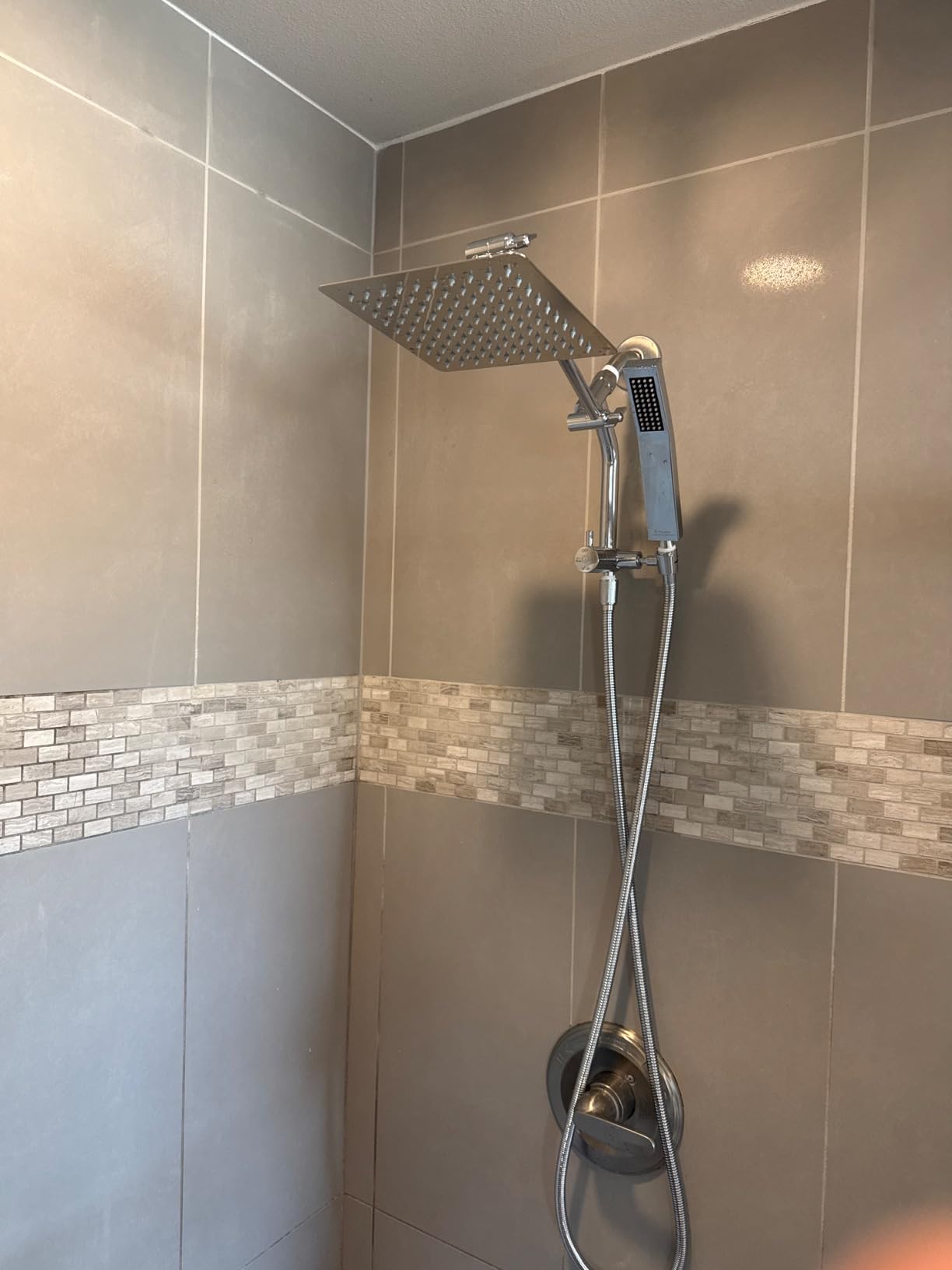 G-Promise All Metal 8 Inch Dual Square Shower Head with Handheld Spray Combo, Rain Shower Head, Adjustable Extension Arm, Smooth 3-Way Diverter, 71 Inch Extra Long Hose - A Bathroom Upgrade (Chrome) customer photo 2