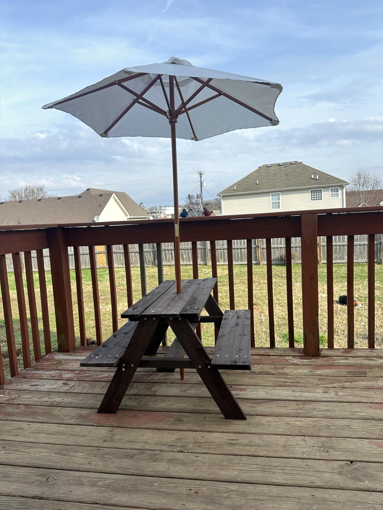 HONEY JOY Kids Picnic Table, Outdoor Wooden Bench Set w/Removable Umbrella, Children Backyard Furniture for Patio Garden, Toddler Picnic Table for Outdoors, Gift for Boys Girls, Walnut customer photo 1
