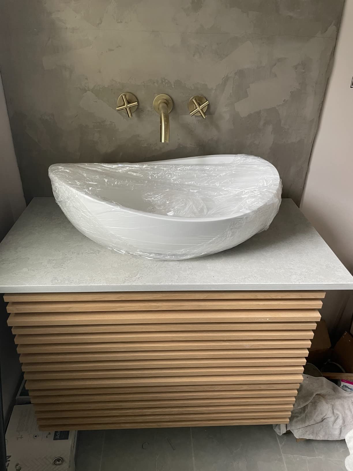 22.44'' Stone Resin Bathroom Vessel Sink, Glossy White | Oval Vessel Sink with Pop-Up Drain, Modern Above Counter Basin for Vanity Countertop, No Faucet Hole, No Overflow customer photo 1