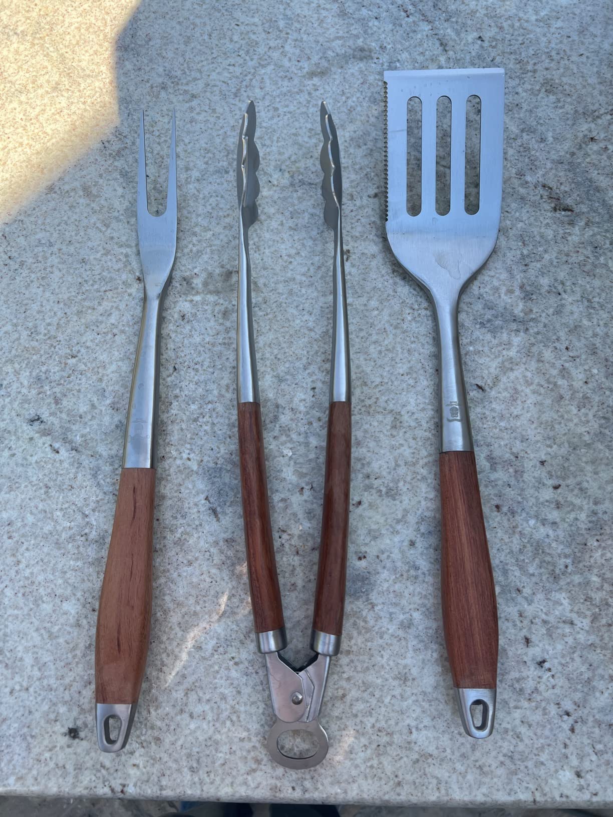 GRILAZ Heavy-Duty Rose Wooden BBQ Grilling Tools Set. Extra Thick Stainless Steel Multi-Function Spatula, Fork & Tongs | Essential Accessories for Barbecue & Grill. Ideal Gift for Father… customer photo 1