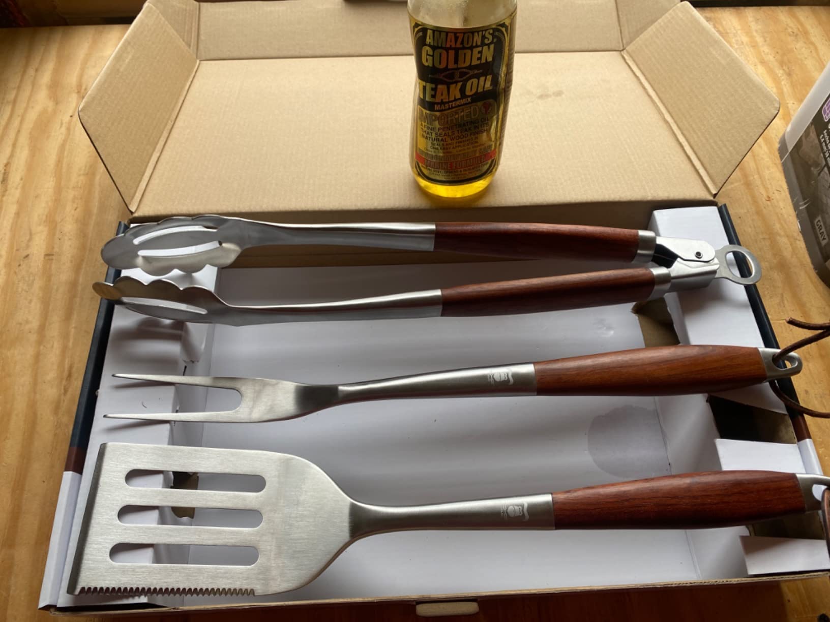GRILAZ Heavy-Duty Rose Wooden BBQ Grilling Tools Set. Extra Thick Stainless Steel Multi-Function Spatula, Fork & Tongs | Essential Accessories for Barbecue & Grill. Ideal Gift for Father… customer photo 2