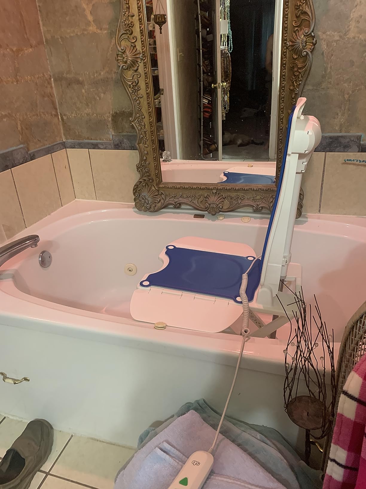 BathLyft (& Floor Lift) | 1 Year Warranty | Floor Lift & Chair Lift | Lightweight, Battery-Operated w Remote | Reclining 53° Support | for Seniors & Disabled | FSA HSA Eligible (Blue) customer photo 2