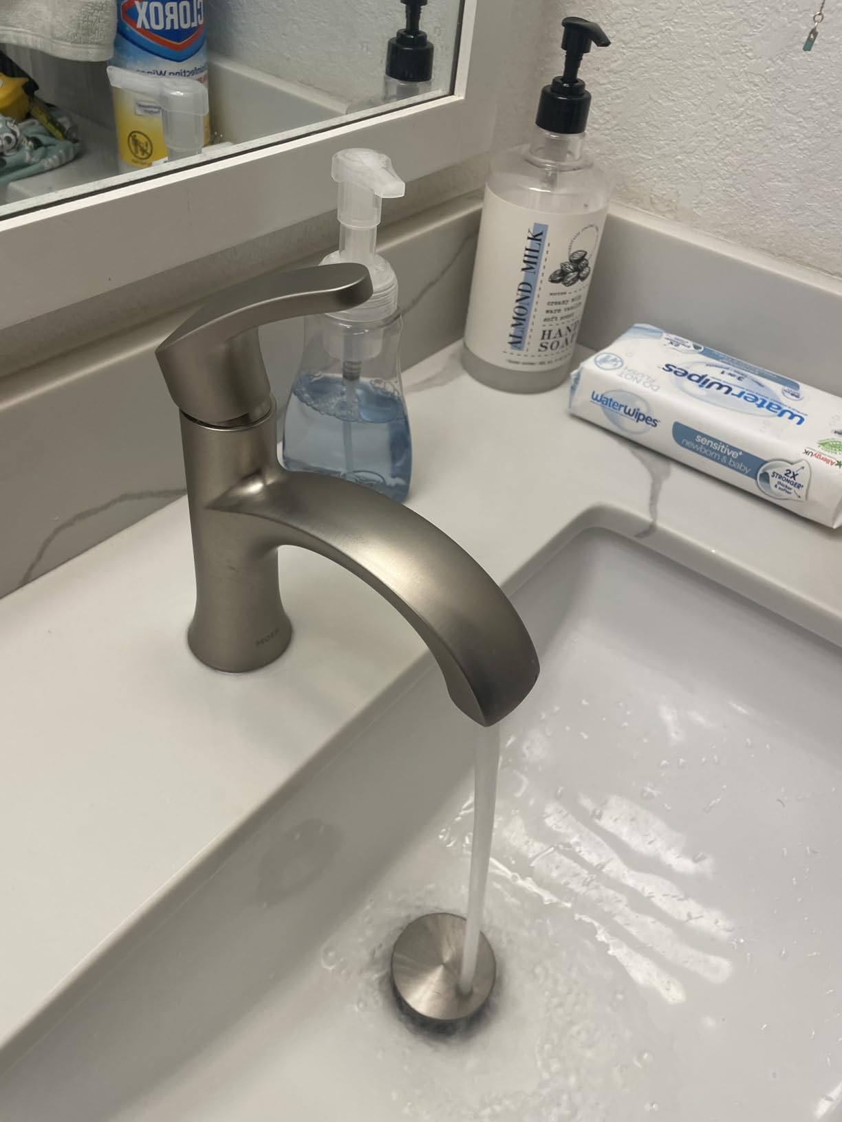 Moen Karis Spot Resist Brushed Nickel One-Handle Single Hole Bathroom Sink Faucet with Optional Deck Plate, 84346SRN customer photo 1