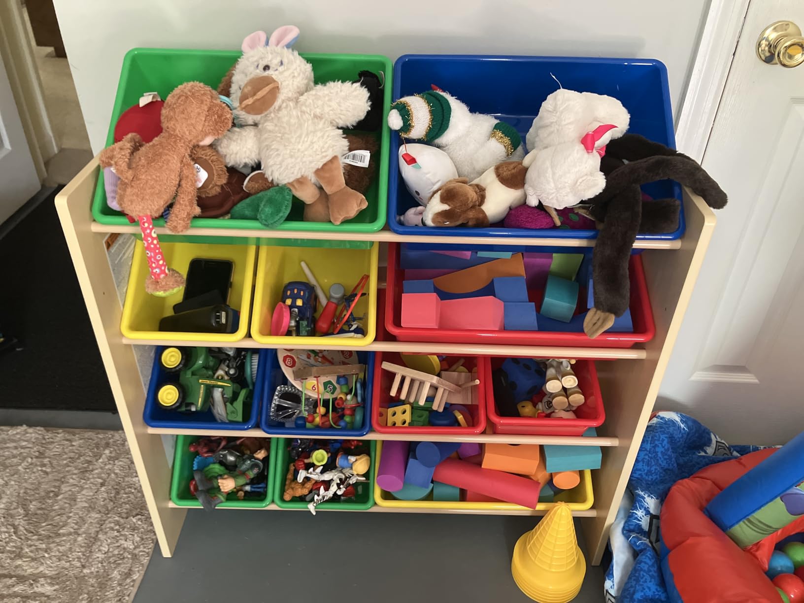 Amazon Basics Kids Toy Storage Organizer With 12 Plastic Bins, Natural Wood, Multicolor customer photo 2