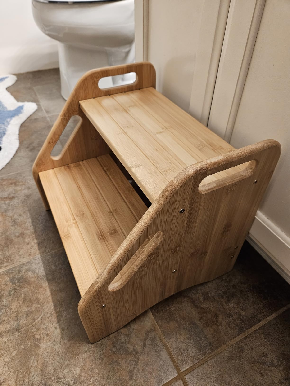 AMBIRD Wooden Step Stool, Two Step Stools Toddler 300 lbs Capacity with Safety Non-Slip Pads and Handles, Bamboo Step Stool for Bathroom, Kitchen customer photo 2