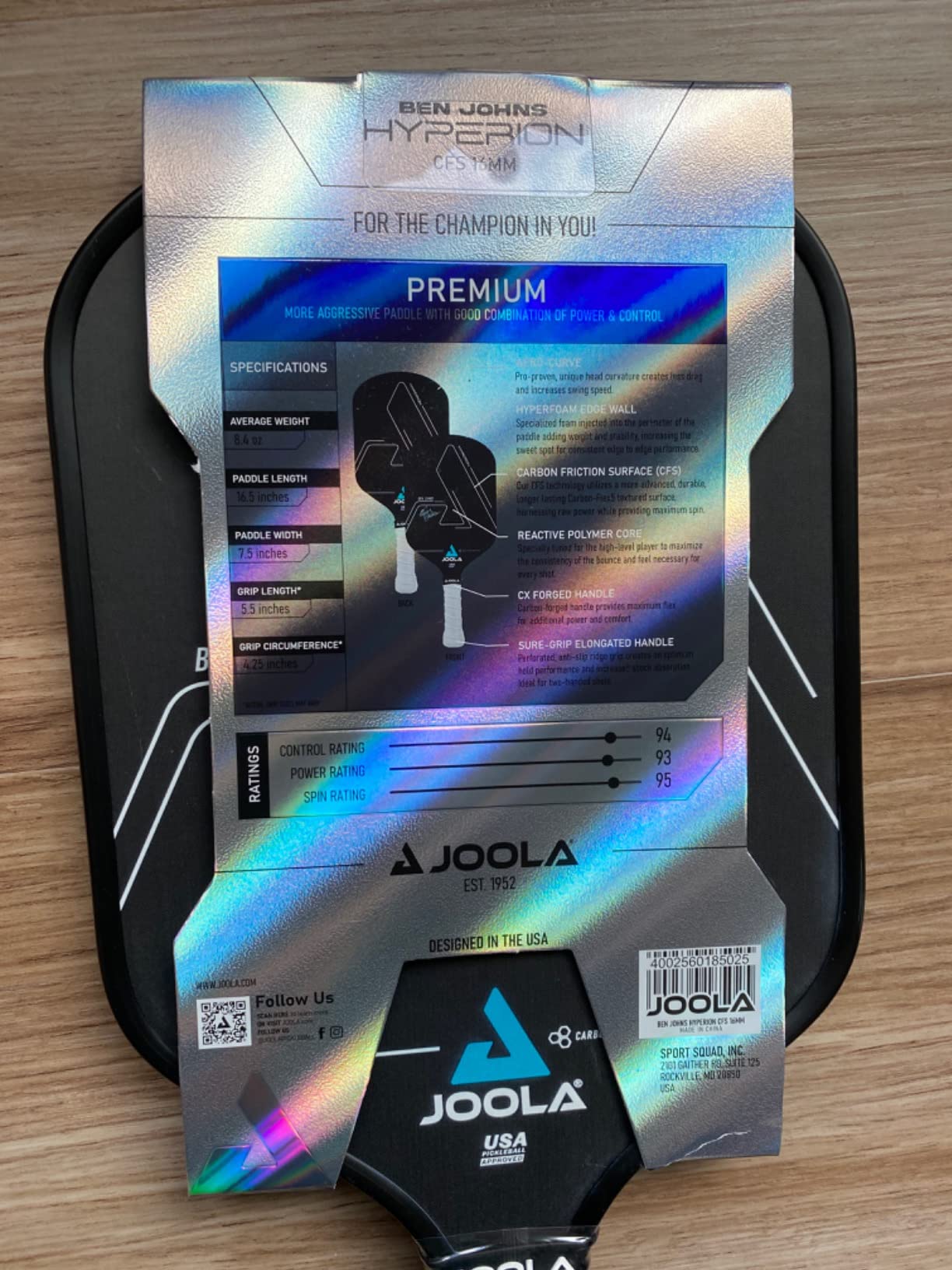 JOOLA Ben Johns Hyperion CFS Pickleball Paddle - Carbon Surface with High Grit & Spin, Elongated Handle, USAPA Approved Ben Johns Paddle customer photo 1