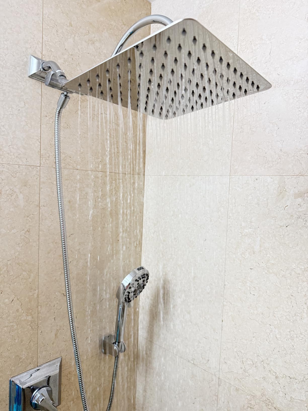 Hibbent All Metal High Pressure Rainfall 10'' Shower Head, CUPC Certified Handheld Showerhead Combo, 12'' Adjustable Shower Extension Arm, 10-Spray, 71'' Hose, Adhesive Showerhead Holder, Matte Black customer photo 2