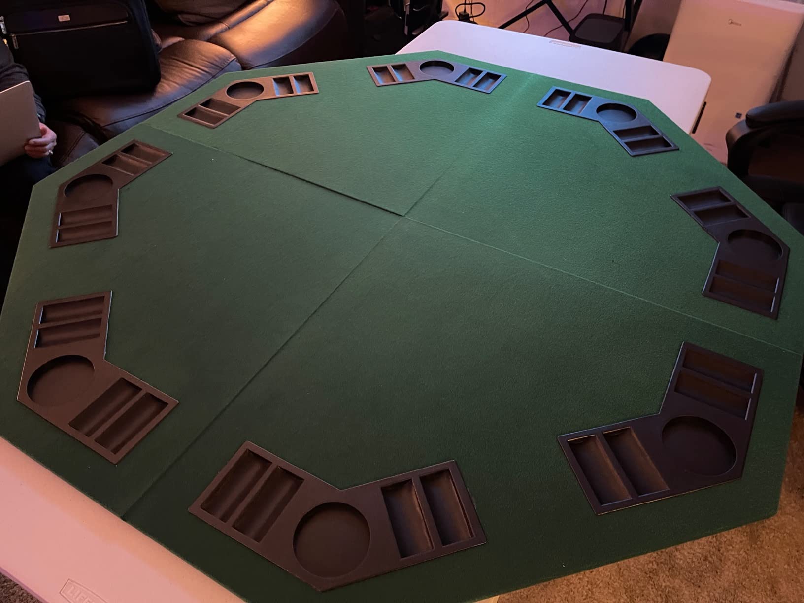 48 Inch Foldable Poker Table Top Octagon with Chips Tray & Cup Holders | Professional 8 Players Texas Hold'em Poker Table Topper Felt Mat Layout with Carrying Bag for Card Casino Games customer photo 2