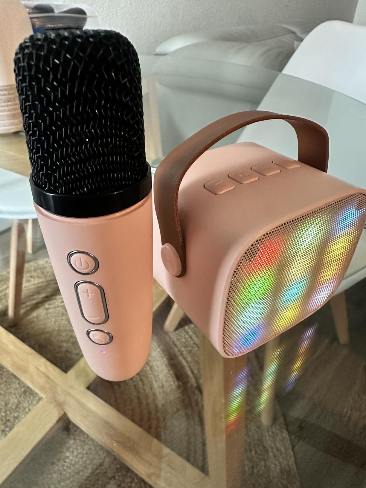 YLL Mini Karaoke Machine for Kids Adults, Portable Bluetooth Speaker with 2 Wireless Microphones, Trendy Birthday Gifts Toys for Girls Ages 3, 4, 5, 6, 7, 8, 9, 10+ Years Old Home Family Party (P-ink) customer photo 2