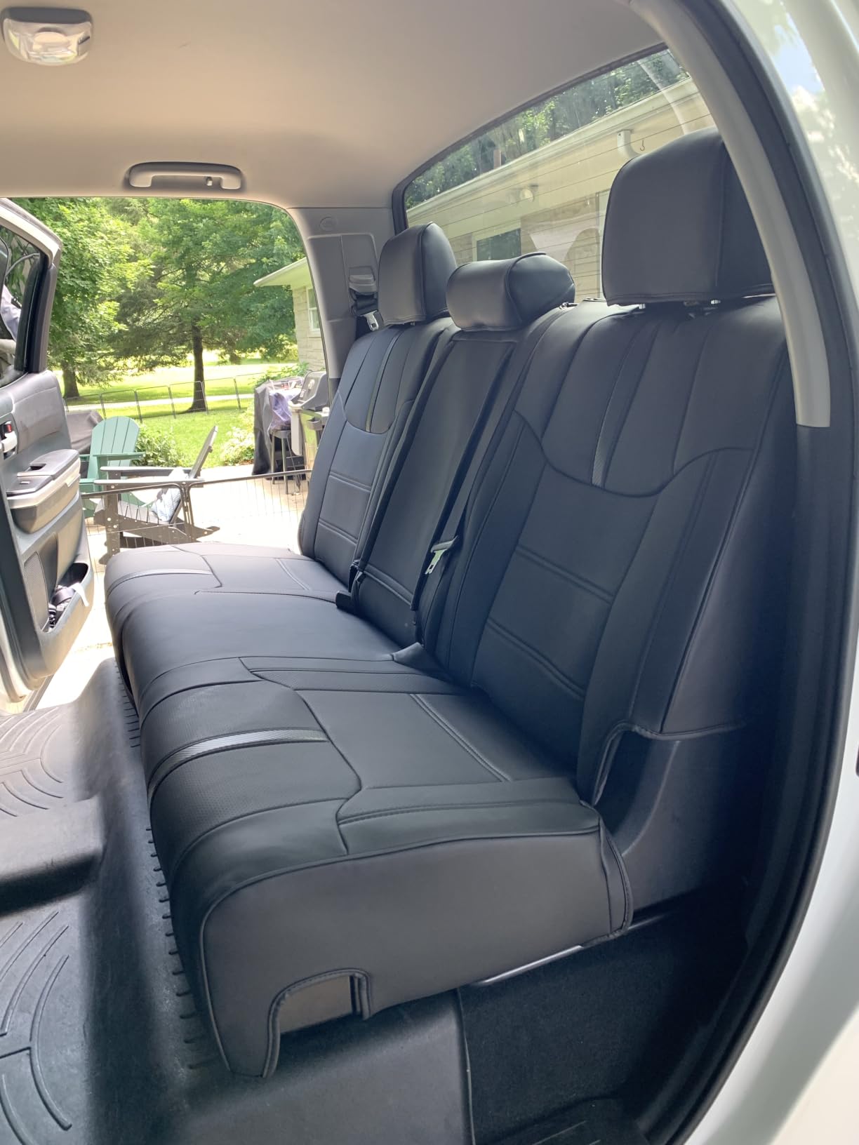 Super Cover for Toyota Tundra Seat Covers 2014-2021 (CrewMax only), Full Covered Leather Seat Protectors for Tundra 2021 2020 2019 2018 2017 2016 2015 2014 Truck Car Accessories with Carbon Fiber customer photo 2