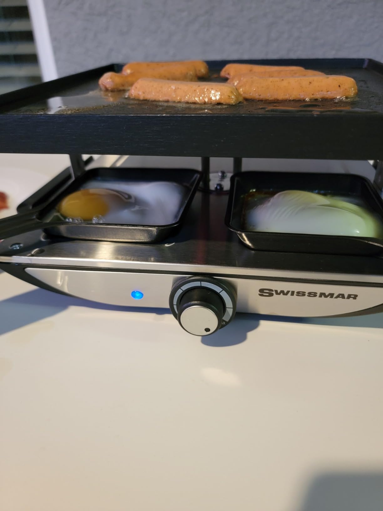 Swissmar Geneva Indoor Electric Raclette Grill, Cast Aluminum Top, 4-Person | Reversible Grill & Crepe Sides, 4 Heat-Resistant Spatulas & Dishes, Indoor & Outdoor Use, Enameled Matte Finish, Compact customer photo 2