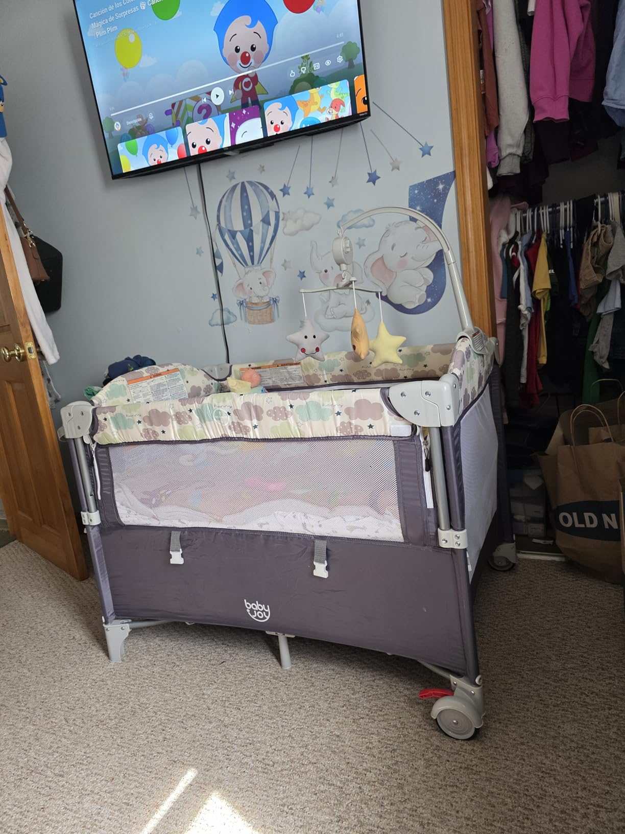 BABY JOY 5-in-1 Pack and Play, Portable Baby Bedside Sleeper with Bassinet, U-Shaped Diaper Changer, Safety Strap, Side Zipper Entrance, Foldable Bedside Crib Playard for Newborn to Toddlers (Gray) customer photo 2