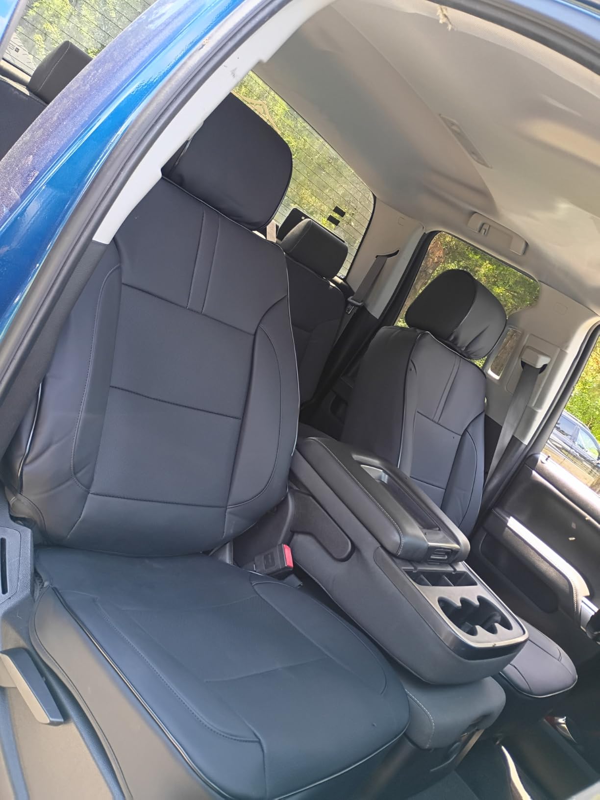 Coverado Chevy Silverado Seat Covers, Faux Leather Seat Covers Fit for Chevy Silverado GMC Sierra 2007-2025 1500, 2015-2025 2500HD 3500HD Crew Double Extended Cab (Front, Black) customer photo 1
