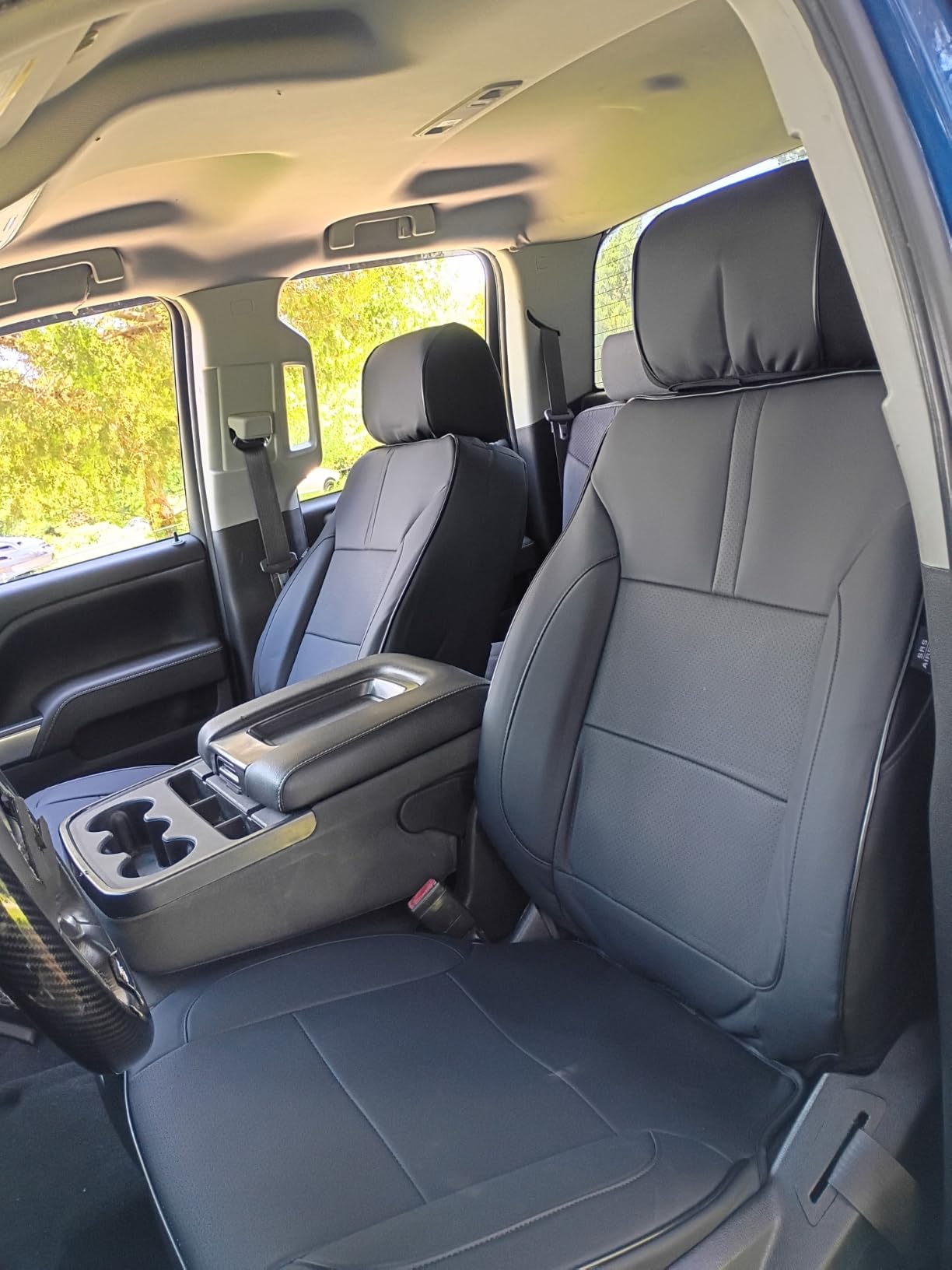 Coverado Chevy Silverado Seat Covers, Faux Leather Seat Covers Fit for Chevy Silverado GMC Sierra 2007-2025 1500, 2015-2025 2500HD 3500HD Crew Double Extended Cab (Front, Black) customer photo 2