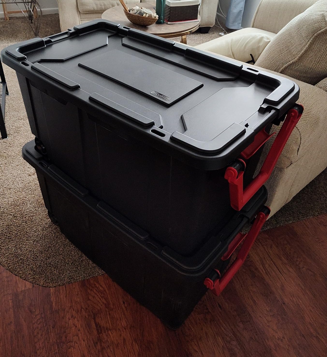 Sterilite Heavy Duty 40 Gallon Wheeled Industrial Storage Tote, 4-Pack, Black customer photo 1
