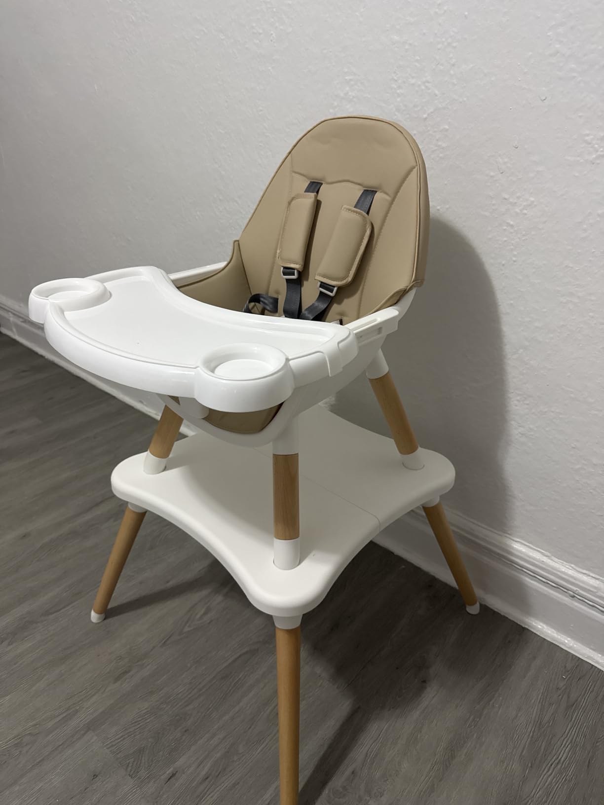 6 in 1 High Chair for Babies & Toddlers, Convertible Wooden Baby Highchair | Table and Chair Set, Baby Feeding Chair with 5-Point Adjustable Harness, 4-Position Removable Tray & PU Seat Cushion, Black customer photo 1