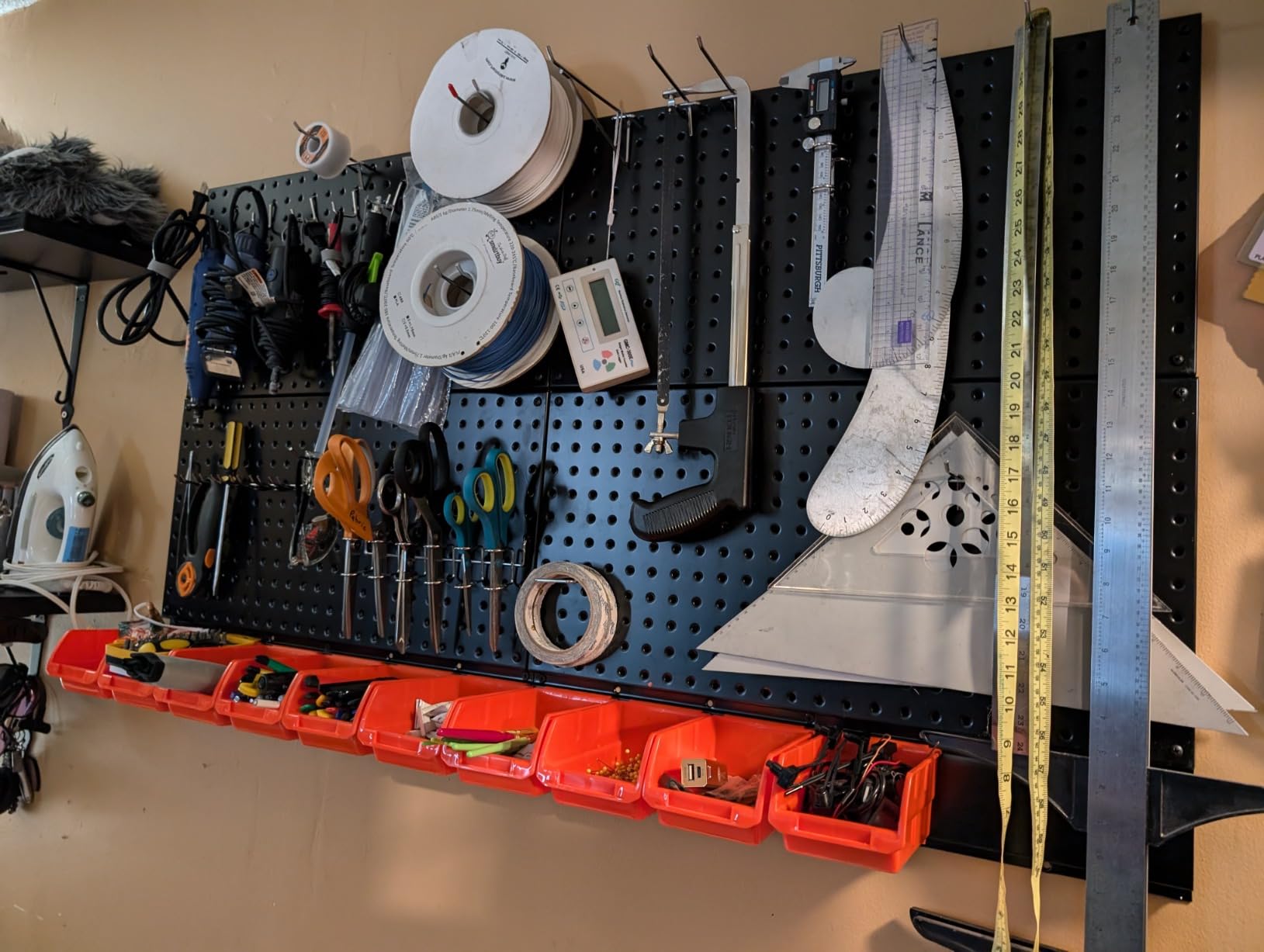 Ultrawall Pegboard Wall Organizer, Black Metal Pegboard Panels, Garage Storage System with Hooks and Storage Bins, 59pcs customer photo 2