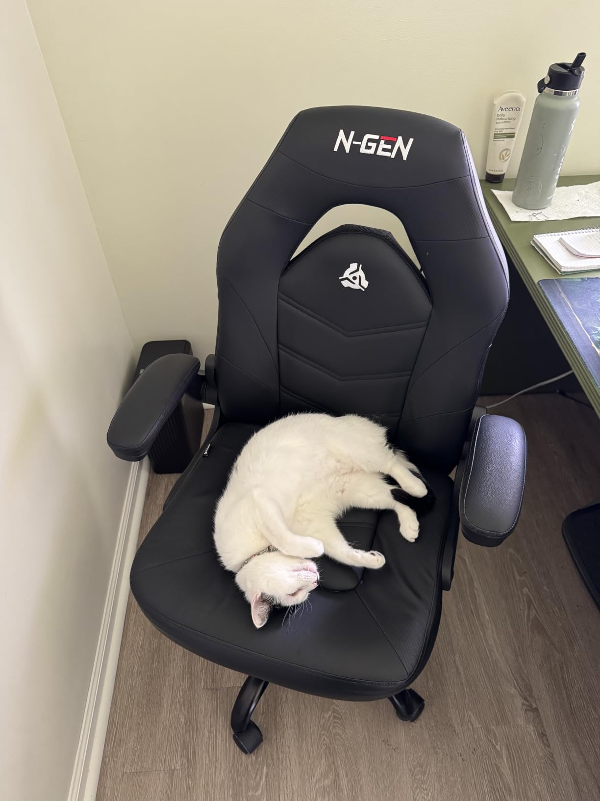 N-GEN Video Gaming Chair Ergonomic Computer Desk Office Chair with Lumbar Support Adjustable Height Swivel Wheels Flip-Up Arms PU Leather Home and Office (Black) customer photo 1