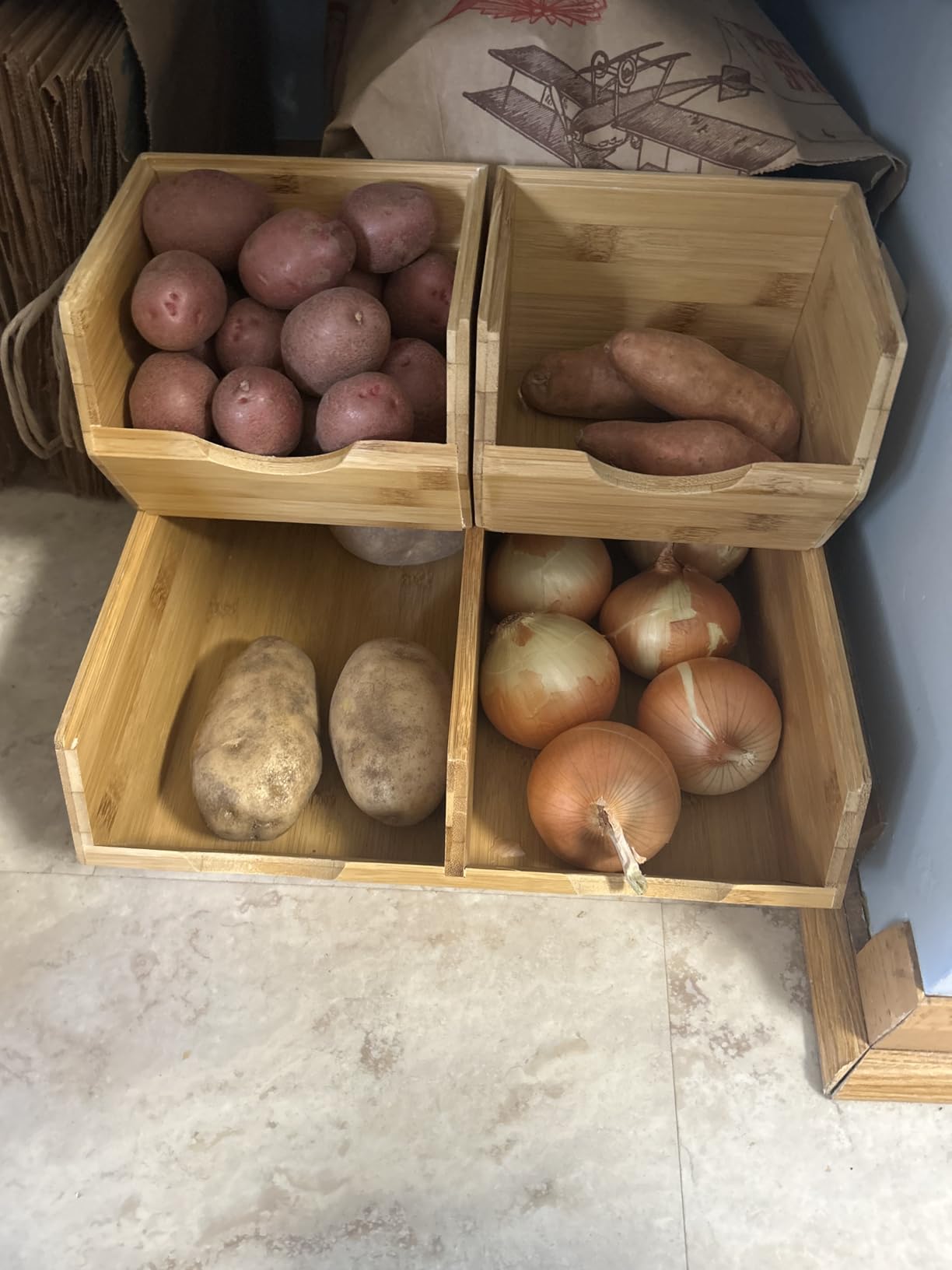 HOMESTEAD Bamboo Pantry Storage Bins, Stackable Potato & Onion Storage Bin Set of 3 with Slide-Out Access customer photo 2