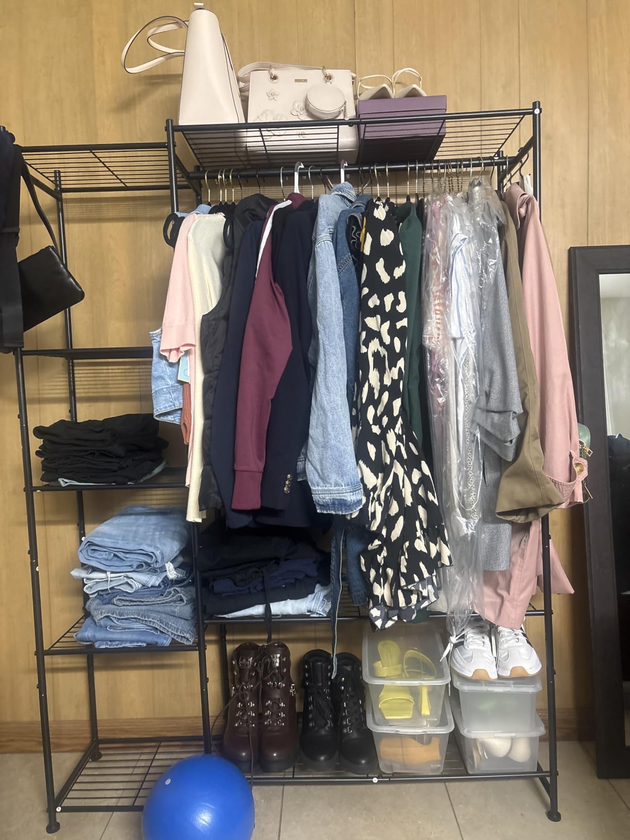 HOMIDEC Wardrobe Closet, Portable Clothes Rack with 4 Tiers Shelves | Freestanding Closet Organizers and Storage System with Hanging Rod, Steel Clothing Rack Suitable for Cloakrooms, Bedrooms. Black customer photo 2