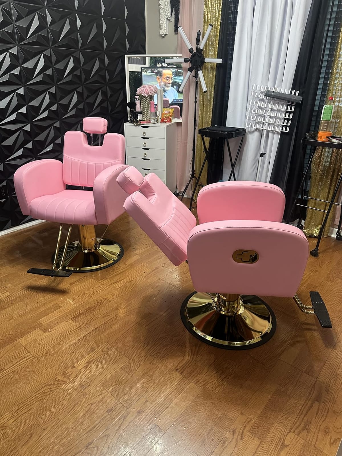 Baasha Black & Gold Reclining Salon Chair - All Purpose Hydraulic Barber Chair with Removable Headrest - Comfortable Styling Chair for Makeup, Lash, Tattoo, Braiding & Shaving, 440 lbs Cap. customer photo 2