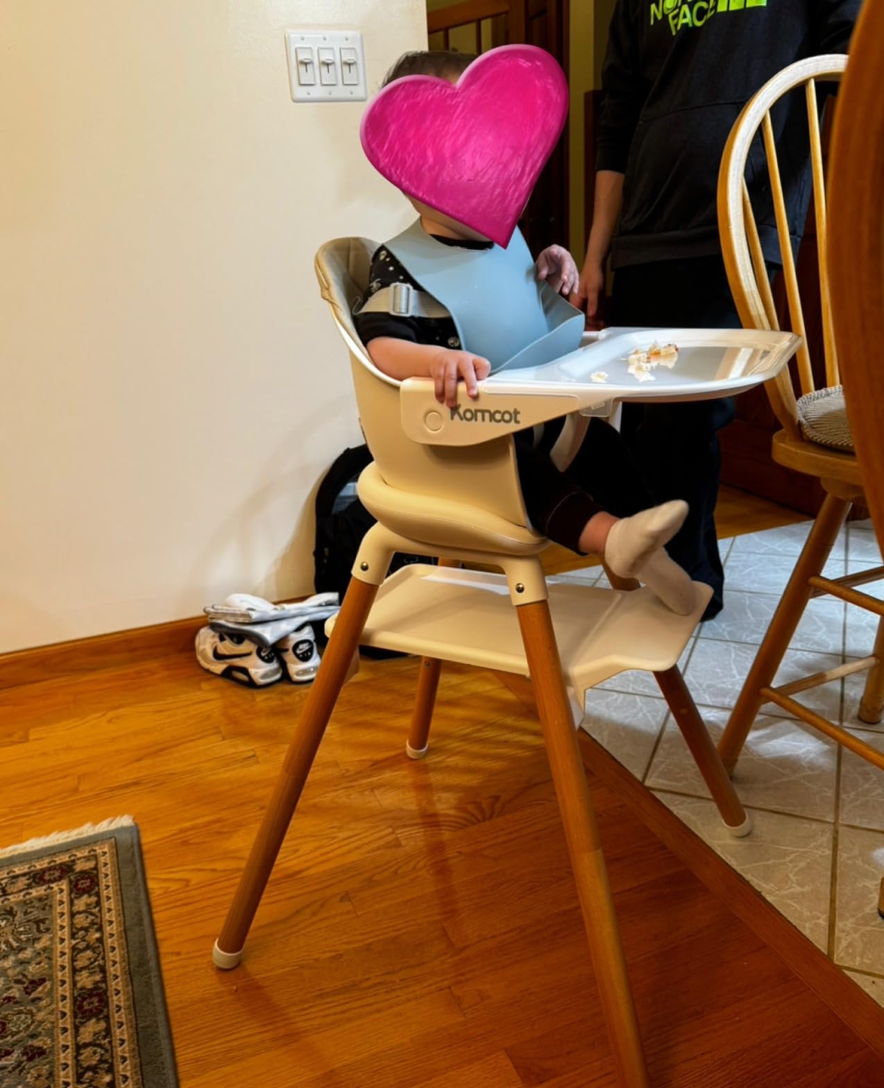6 in 1 Wooden Convertible High Chairs for Babies and Toddlers, Booster Seat with Double Tray & Reversible Footrest Baby Highchair, 5-Point Harness Baby Feeding Chair, Beige customer photo 2
