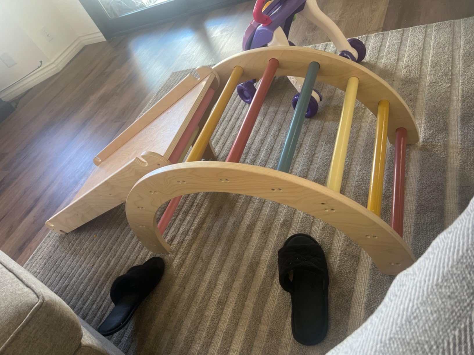 LOL-FUN Foldable Pikler Triangle Climbing Toy with Slide for Toddlers 1-3 | Sturdy solid wood construction supports up to 110 lbs, water-based paint, anti-slip rubber base designed safe for ages 1-3 customer photo 1