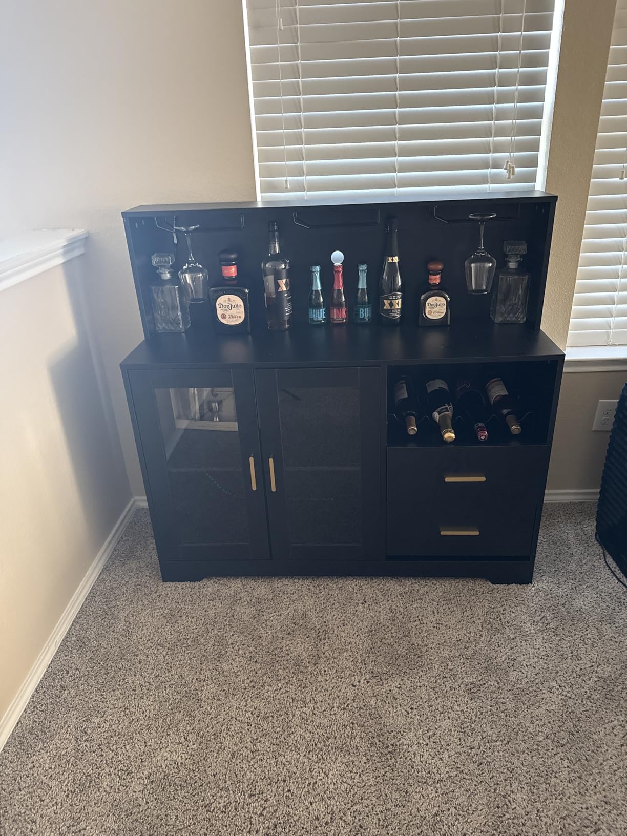 Bar Cabinet for Home with LED Light, Coffee Bar Cabinet with Wine & Glass Rack, Wine Cabinets with Drawers & Microwave Stand, Modern Liquor Cabinets for Kitchen, Living Room, Dining Room (Black) customer photo 1