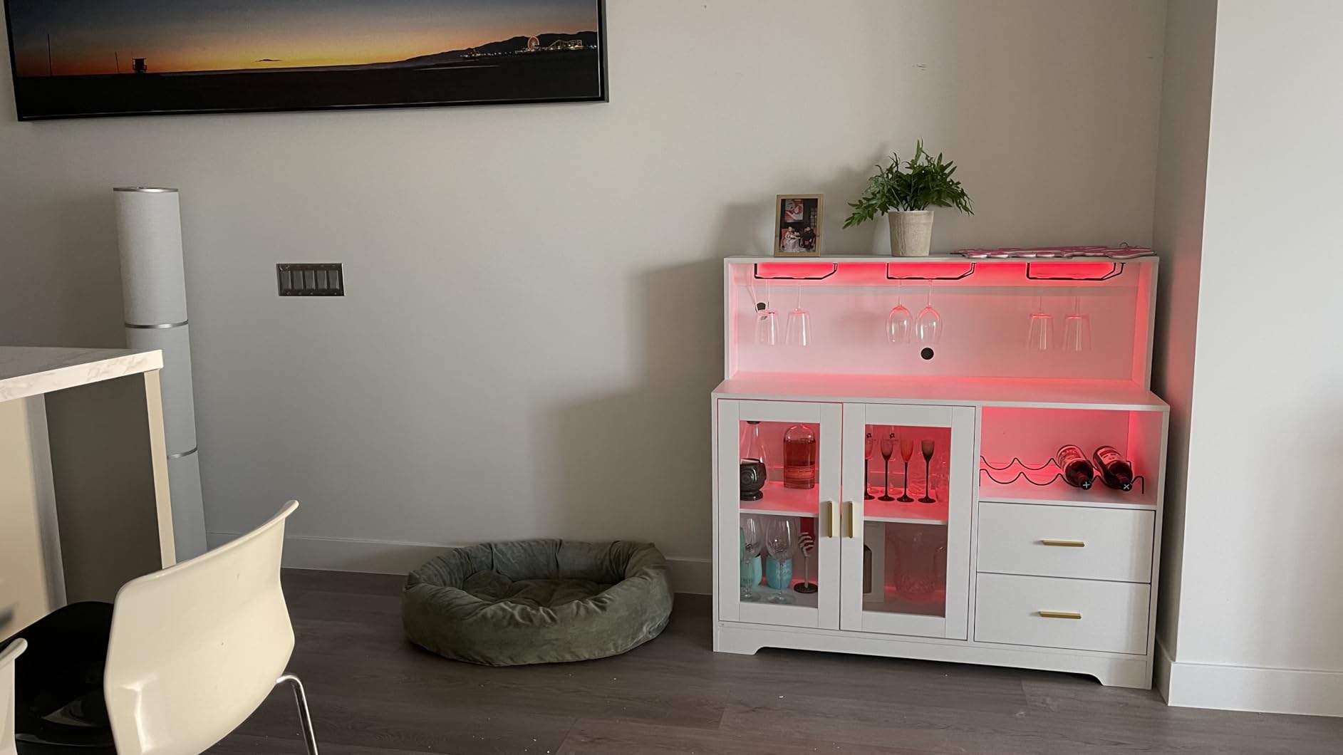 Bar Cabinet for Home with LED Light, Coffee Bar Cabinet with Wine & Glass Rack, Wine Cabinets with Drawers & Microwave Stand, Modern Liquor Cabinets for Kitchen, Living Room, Dining Room (Black) customer photo 2