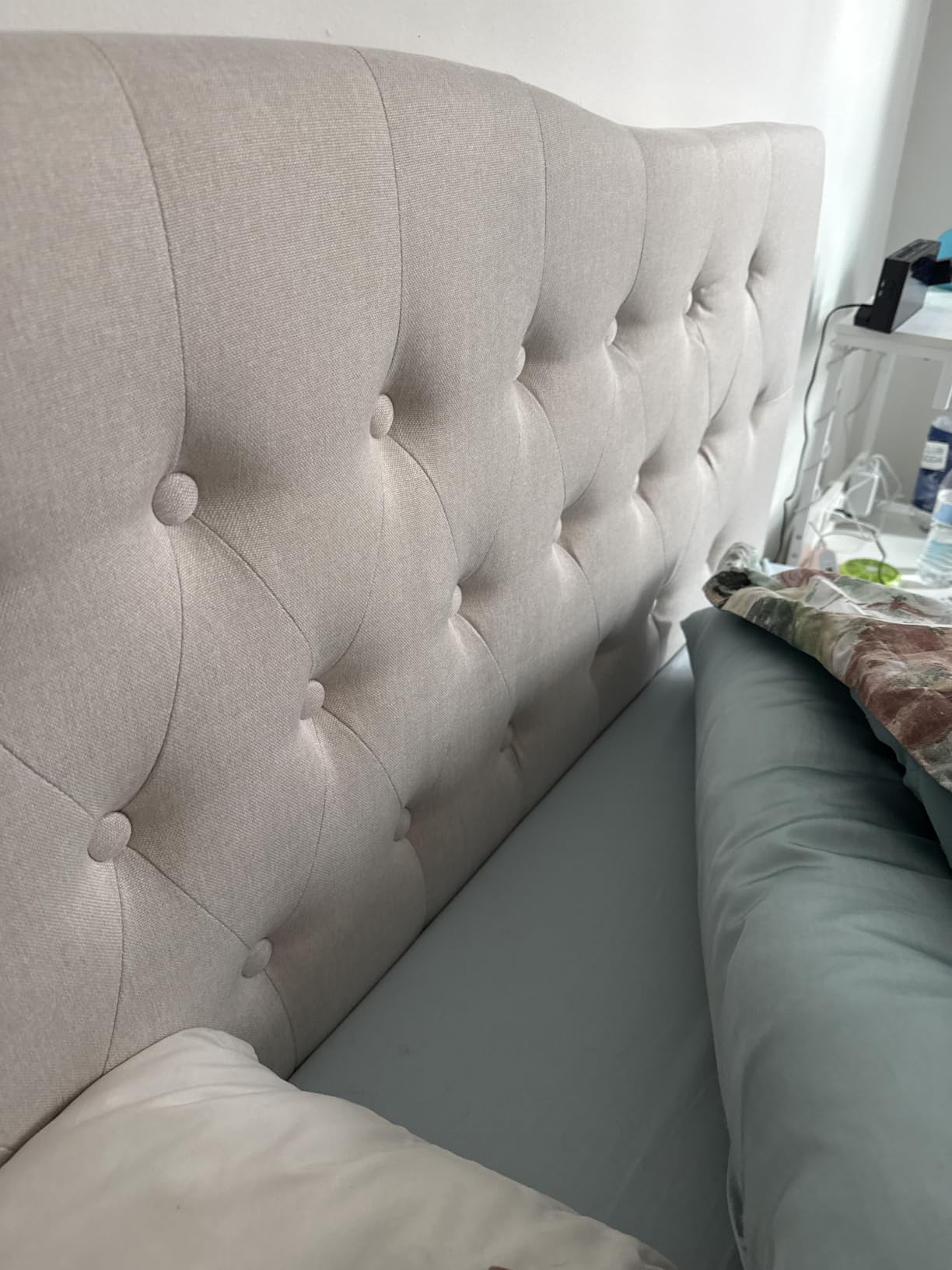 Tufted Headboard King Size, Solid Wood Adjustable Height Head Board, Beige customer photo 1