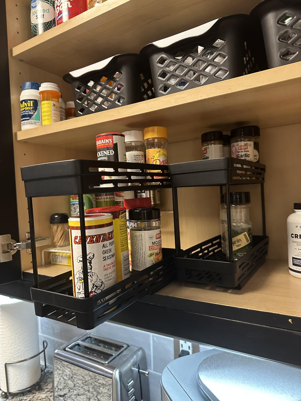 Pull Out Spice Rack Organizer for Cabinet, 3 Packs Slide Out Spice Racks Organizer, Spice Cabinet Organizers, Cabinet Size Need: 12