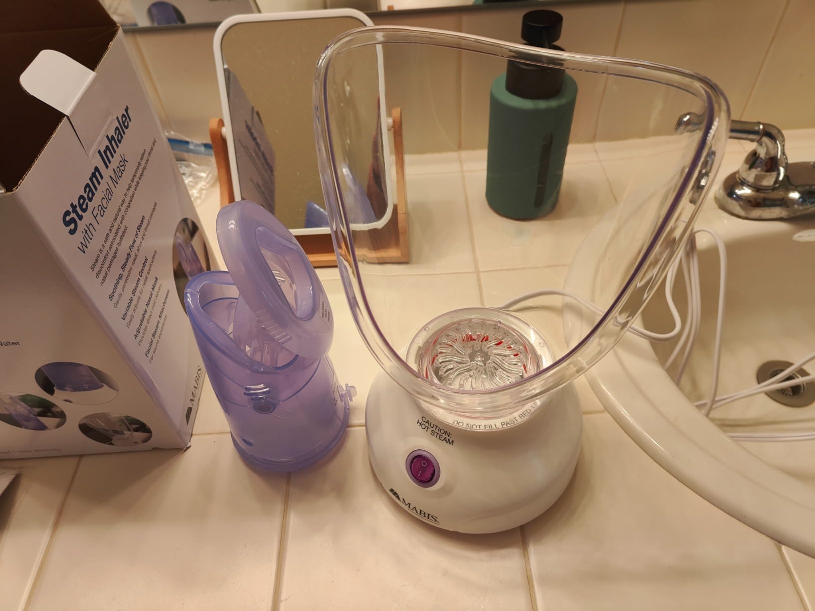 Mabis Steam Inhaler with Adjustable Facial & Nasal Mask (FSA/HSA) - Natural Vapor Inhaler Therapy for Sinus Relief, Skincare, & Pore Cleansing | Plug-in Vaporizer Humidifier - 60ml Liquid Capacity customer photo 2