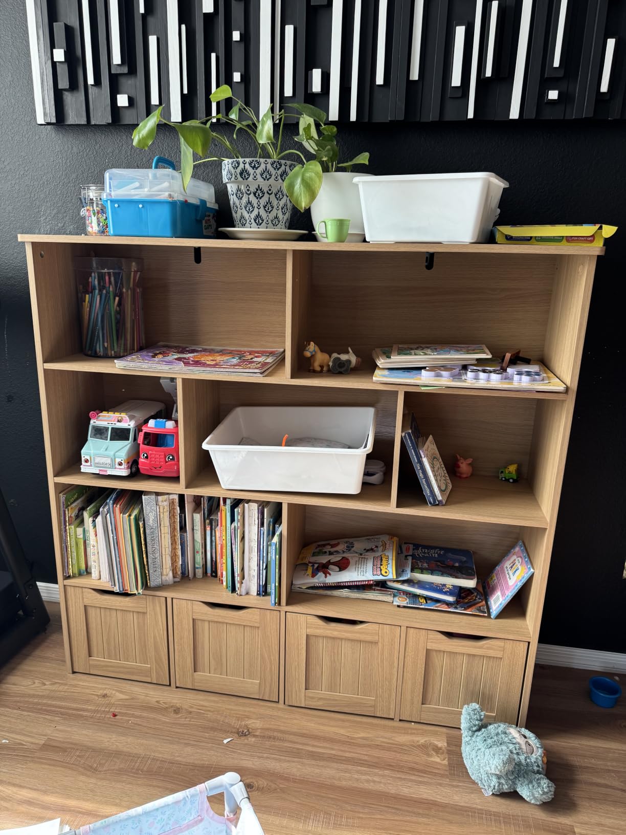 FINETONES Toy Storage Organizer with Movable Drawer, Kids Bookshelf and Toy Chest with Hidden Wheels customer photo 2