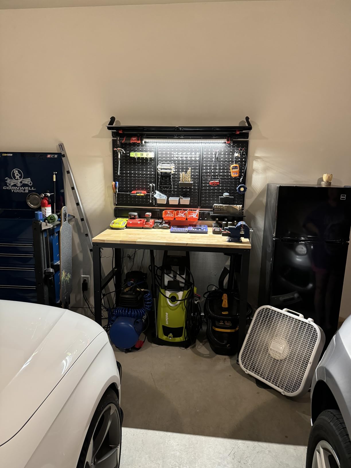 WALMANN 113 PCS Pegboard Wall Organizer Kit with Pegboard Hooks, Black | Tools Storage Pegboard for Garage, Workbench, Modular Peg Board Tool Organizer Board with Hooks, 16x24 in Panel customer photo 1