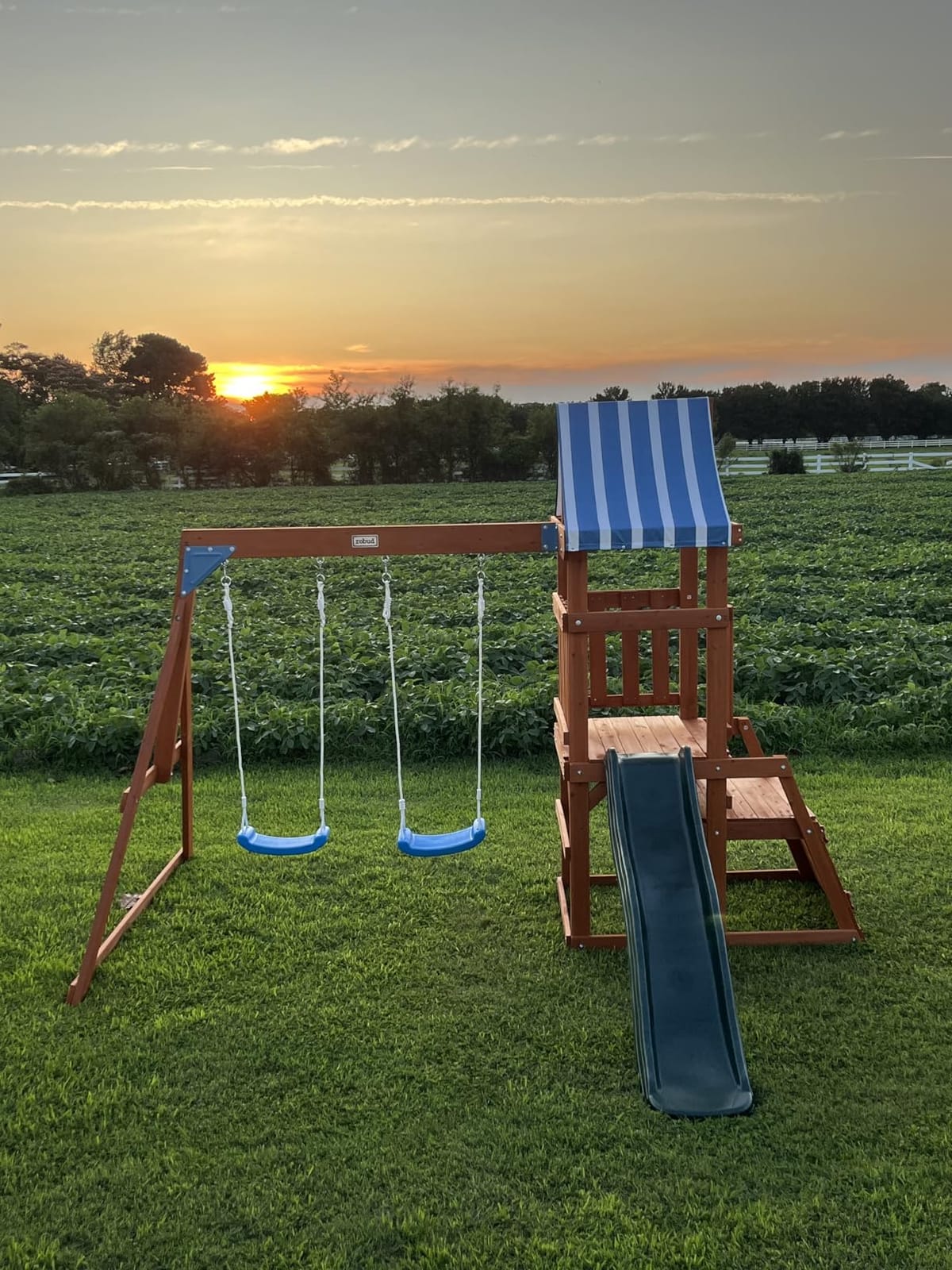 ROBOTIME Wooden Swing Set for Backyard, All-in-One Kids Playset, Ages 3-10 | Outdoor playset with swing slide and climbing rope, builds gross motor skills and confidence, for active kids ages 3-10 customer photo 1