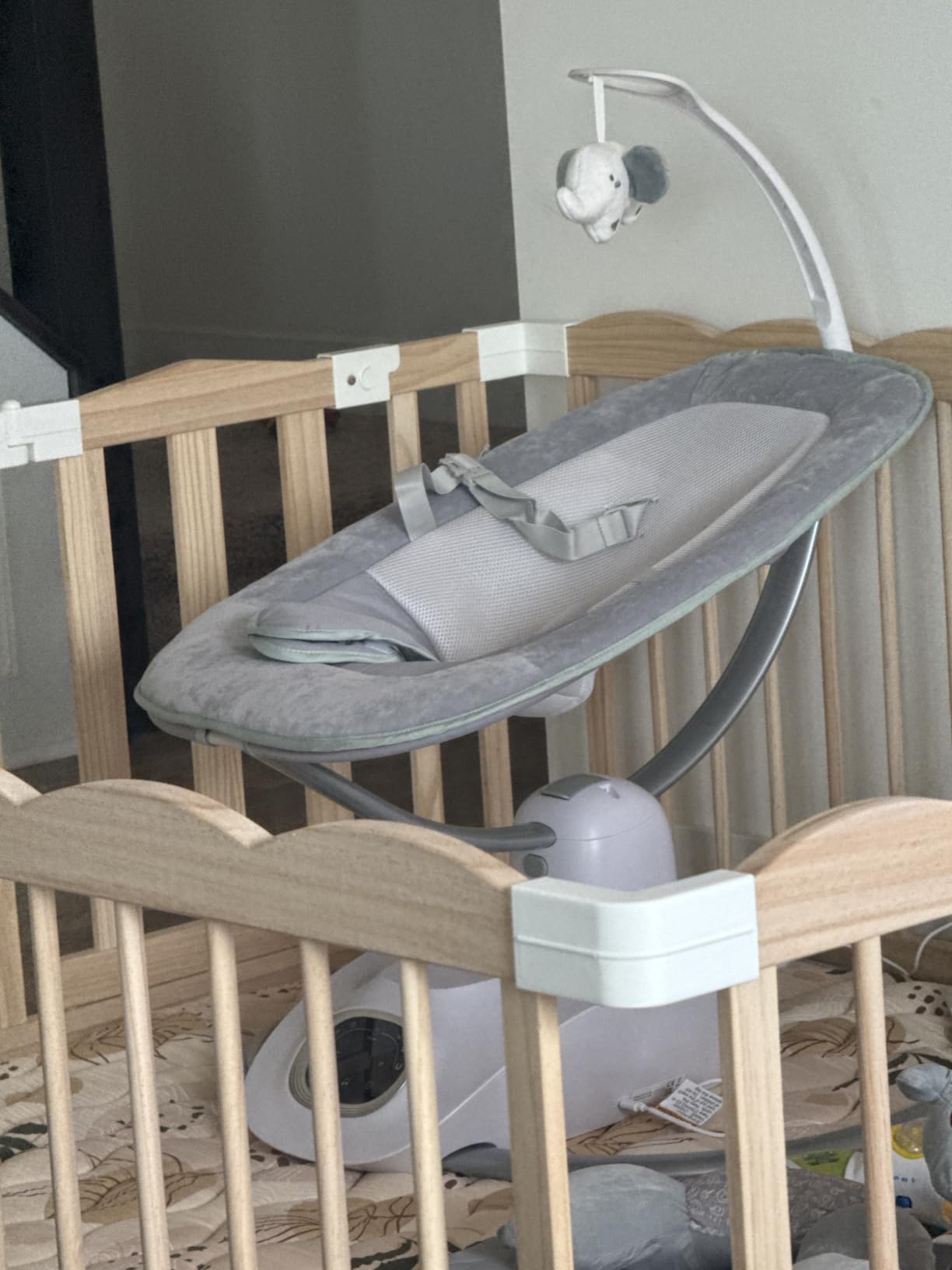 Momcozy CocoSway Electric Baby Swing for Infant, 180 Degree Rotating Seat, 6 Parent-Like Sway Motions & 4 Speeds, Remote Control, Machine-Washable Cover, Grey customer photo 2